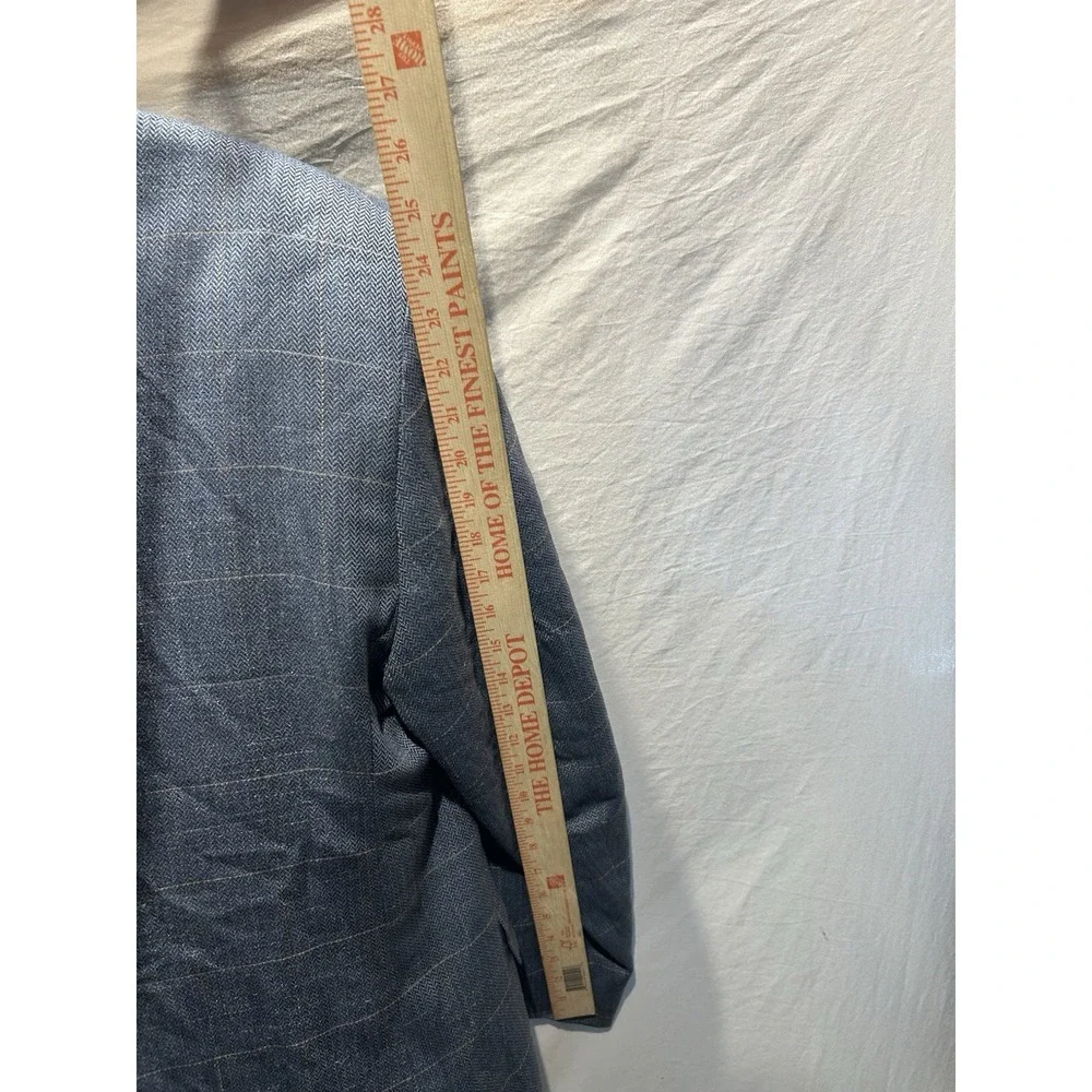 Jos A Bank Mens 46R Silk Wool Blend Blazer Blue Windowpane Plaid Sport Coat